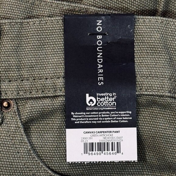 NO‎ BOUNDARIES Canvas Carpenter Pants Unisex Green Artichoke Slouch Grunge NEW - Picture 8 of 8